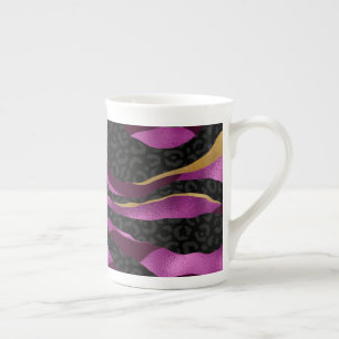 Caneca De Porcelana Onça-pintada Preta Roxa Padrão Preto