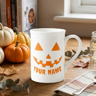 Caneca De Porcelana Orange Pumpkin Personalizado Halloween Seu Nome