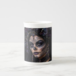 Caneca De Porcelana Orquídea Âmbar Calavera – Caveira de Açúcar Gótica