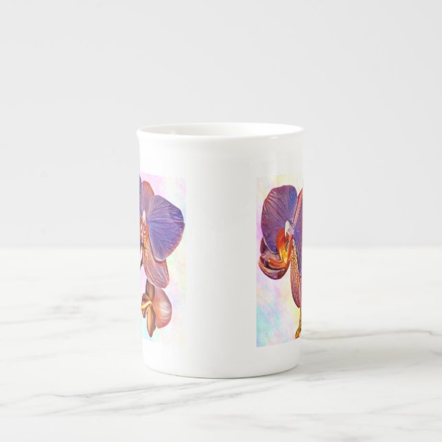 Caneca De Porcelana orquídea violeta e âmbar (Frente)