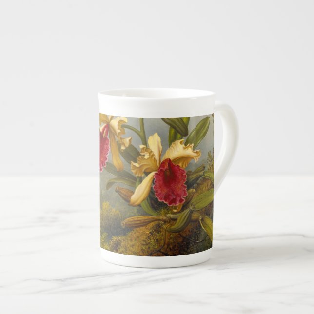 Caneca De Porcelana Orquídeas e Hummingbird (Frente Esquerda)