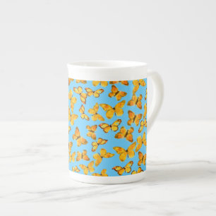 Caneca De Porcelana Osso da China, borboletas Ouros no céu azul