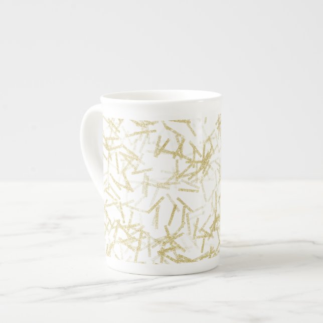 Caneca De Porcelana Ouro Branco Brilho Glam Glitzy (Frente Esquerda)