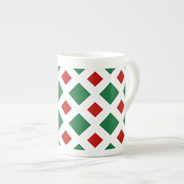 Caneca De Porcelana Ouros Verdes e Vermelhos em Branco (Frente Esquerda)
