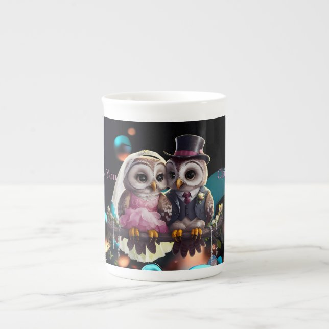 Caneca De Porcelana Owl Wedding Personalizado (Frente)