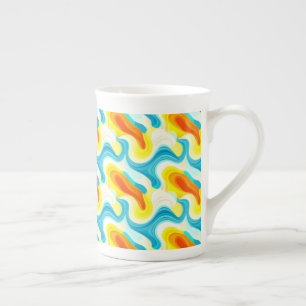 Caneca De Porcelana Padrão Abstrato Colorido Ondulado