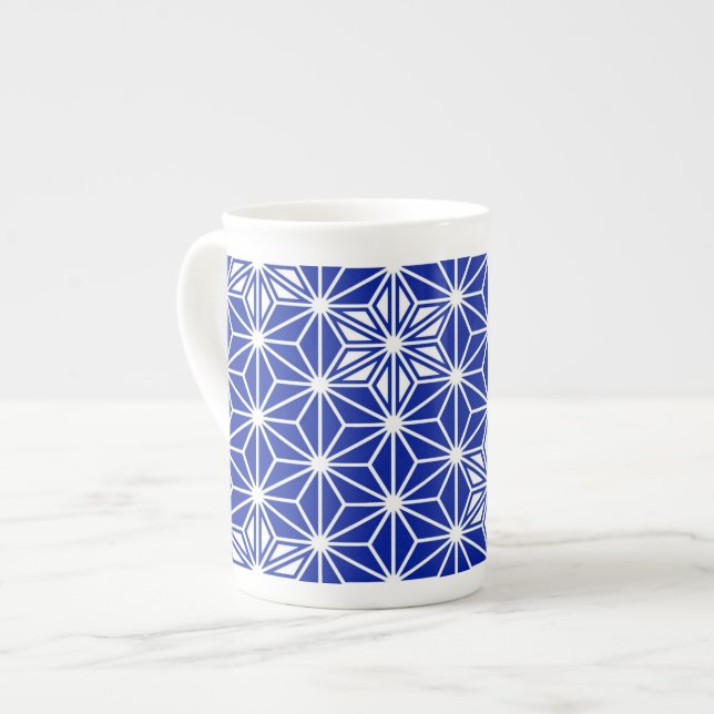 Caneca De Porcelana Padrão Asanoha japonês - azul de cobalto (Frente Esquerda)