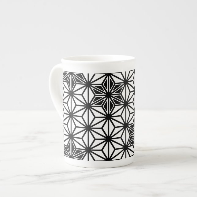Caneca De Porcelana Padrão Asanoha japonês - branco e preto (Frente Esquerda)