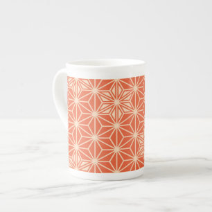 Caneca De Porcelana Padrão Asanoha japonês - laranja-coral