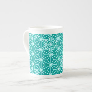 Caneca De Porcelana Padrão Asanoha japonês - turquesa