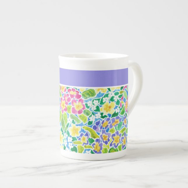 Caneca De Porcelana Padrão bonito rosa, azul, primatas amarelas (Frente Esquerda)