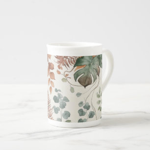 Caneca De Porcelana Padrão botânico boho contínuo Flores