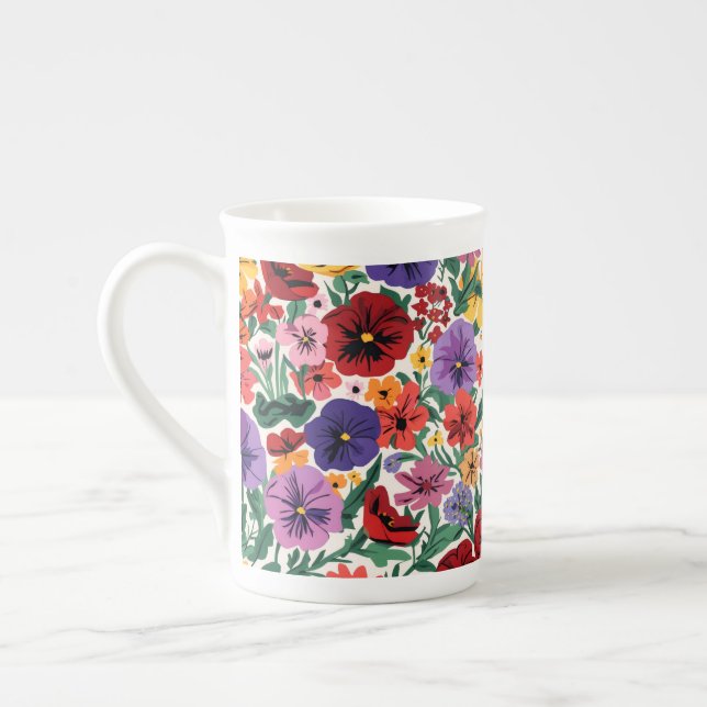 Caneca De Porcelana Padrão Botânico de Pensée Flor de Campo Vibrante (Esquerda)