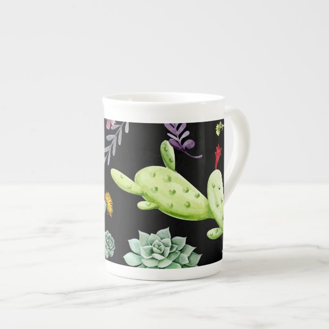 Caneca De Porcelana Padrão Cactus 2 (Frente Esquerda)