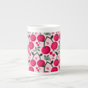 Caneca De Porcelana Padrão Cereja Fofa, Fruta Kawaii Brilhante