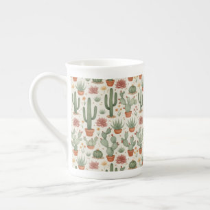 Caneca De Porcelana Padrão contínuo de cactos suculentos do deserto