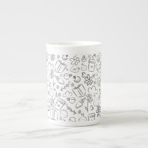 Caneca De Porcelana Padrão contínuo de doodle preto e branco de coisas