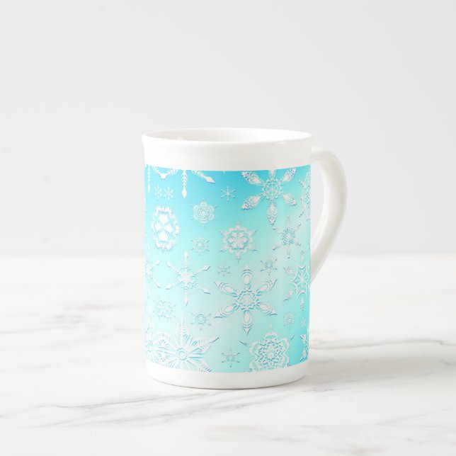 Caneca De Porcelana Padrão Crystal Snowflakes (Frente Esquerda)