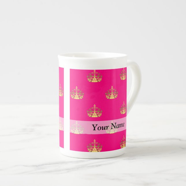 Caneca De Porcelana Padrão da coroa rosa e dourada (Frente Esquerda)