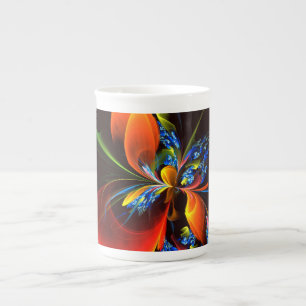 Caneca De Porcelana Padrão de Abstrato de Arte Floral Azul Laranja Mod