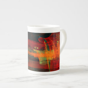 Caneca De Porcelana Padrão de Abstrato de Arte Moderno Vermelho Azul-L
