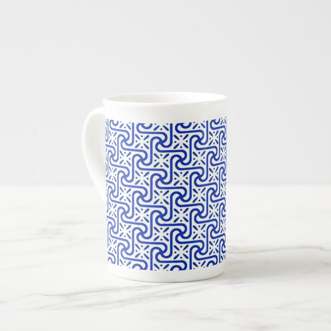 Caneca De Porcelana Padrão de azulejo egípcio, branco e azul de cobalt (Frente Esquerda)