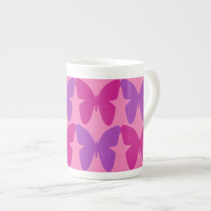 Caneca De Porcelana Padrão de borboletas rosa e roxa