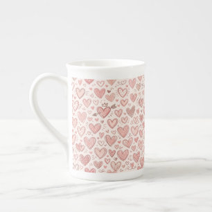 Caneca De Porcelana Padrão de Coração Desenhado à Mão