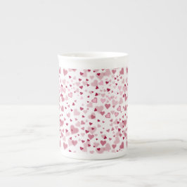 Caneca De Porcelana Padrão de Corações Encantadores Rosa