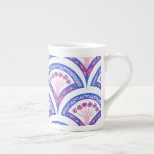 Caneca De Porcelana padrão de damasco floral azul