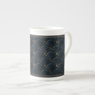 Caneca De Porcelana Padrão de Decoração Azul e Dourado
