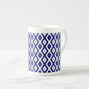 Caneca De Porcelana Padrão de diamante branco e azul-marinho