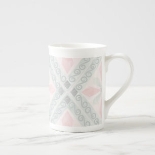 Caneca De Porcelana Padrão de diamante pastel verde e rosa