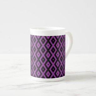 Caneca De Porcelana Padrão de diamante roxo e preto