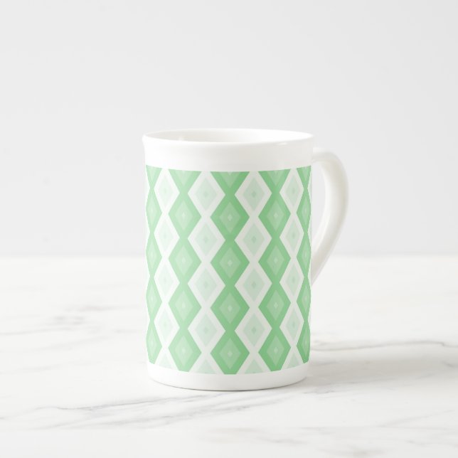 Caneca De Porcelana Padrão de diamante verde da maçã (Frente Esquerda)