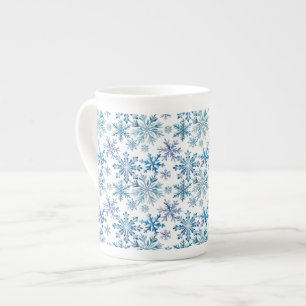 Caneca De Porcelana Padrão de Flocos de Neve em Aquarela
