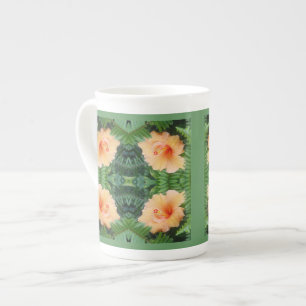 Caneca De Porcelana Padrão de Flor de Hibisco Laranja