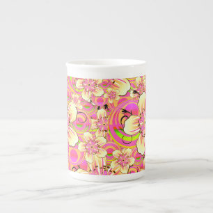 Caneca De Porcelana padrão de flor rosa groovy
