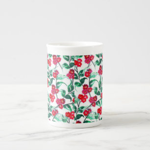 Caneca De Porcelana Padrão de Flores Cor Vermelha Floral-56698