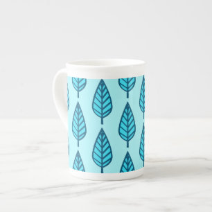 Caneca De Porcelana Padrão de folha de faia - tons azuis
