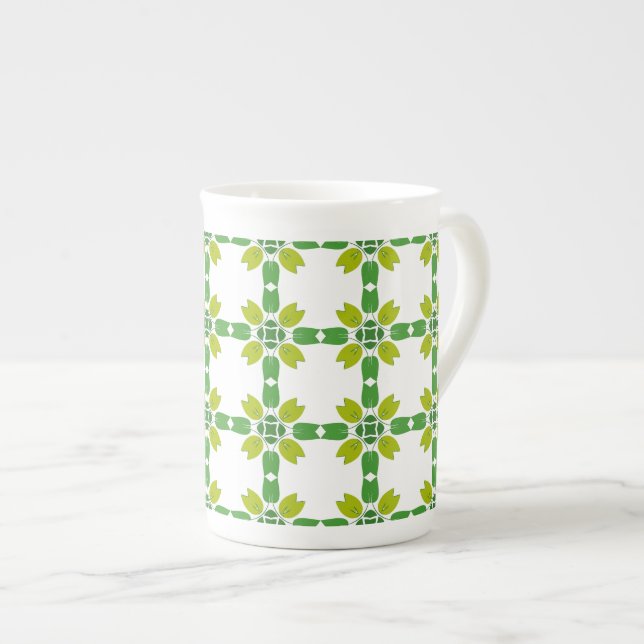 Caneca De Porcelana Padrão De Folha, Padrão De Folhas, Folhas Verdes (Frente Esquerda)