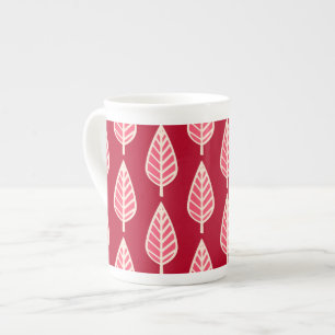 Caneca De Porcelana Padrão de folhas de faia - Ruby red e creme