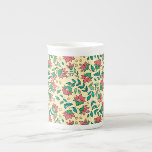 Caneca De Porcelana Padrão de Folhas de Flores Prensadas Desenhadas à 