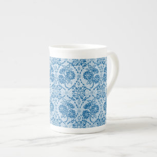 Caneca De Porcelana Padrão de Lace Faux Floral Azul do Indigo Personal