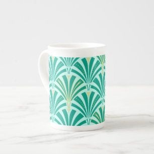 Caneca De Porcelana Padrão de leque Art Deco - turquesa sobre aqua