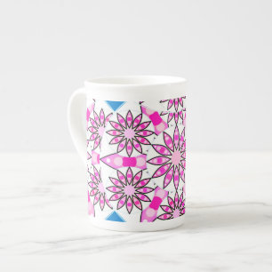 Caneca De Porcelana Padrão de mandala, rosa-quente, preto e branco