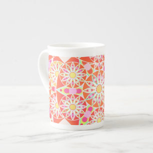 Caneca De Porcelana Padrão de mandala, vermelho de coral, rosa, ouro