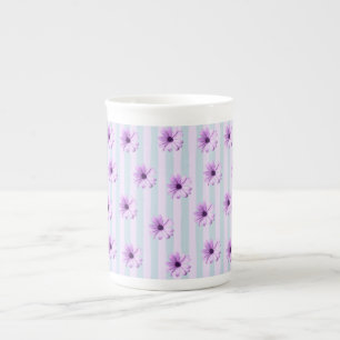 Caneca De Porcelana Padrão de Margarida Azul e Roxo