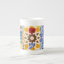 Caneca De Porcelana Padrão de Mosaico Azul e Amarelo