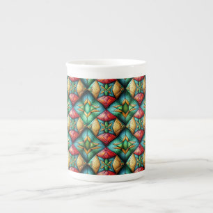 Caneca De Porcelana Padrão de mosaico geométrico colorido inspirado na